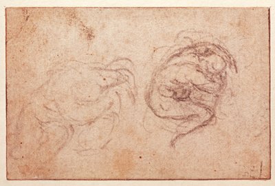 Studie van een gehurkte figuur (zwarte krijt op papier) (recto) door Michelangelo Buonarroti